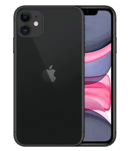 Apple iPhone 11 in black showing front and back design