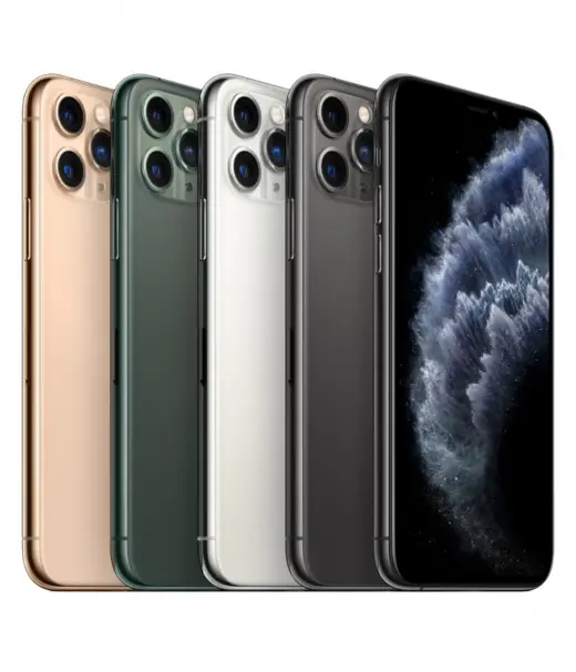 Apple iPhone 11 Pro in gold, green, silver, and space gray colors