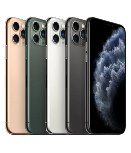 Apple iPhone 11 Pro in gold, green, silver, and space gray colors