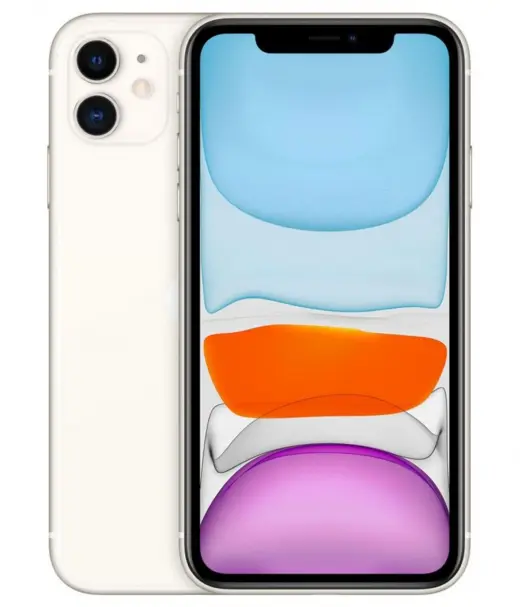 Apple iPhone 11 in white with colorful home screen display