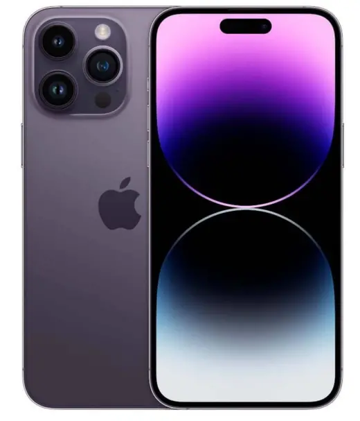 Apple iPhone 14 Pro in deep purple with triple camera setup and vibrant display