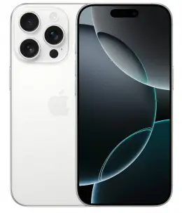 Apple iPhone 16 Pro in white color showcasing its sleek design and camera features.