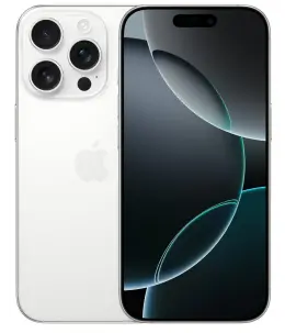 Apple iPhone 16 Pro in white color showcasing its sleek design and camera features.