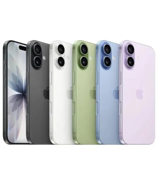 Apple iPhone 17 models in various colors including black, white, green, blue, and purple.