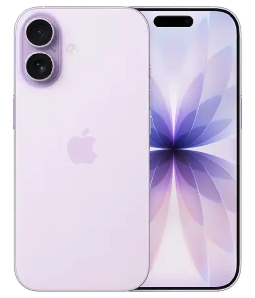 Apple iPhone 17 in lavender color showcasing dual cameras and vibrant display