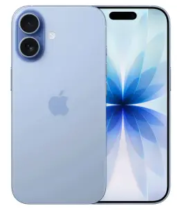 Apple iPhone 17 in light blue color showcasing dual cameras and vibrant display