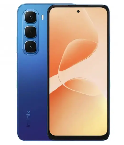 Infinix smartphone in blue color with triple camera setup and large display