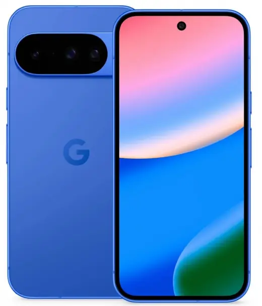 Google Pixel 10 smartphone in blue color showcasing front and back design