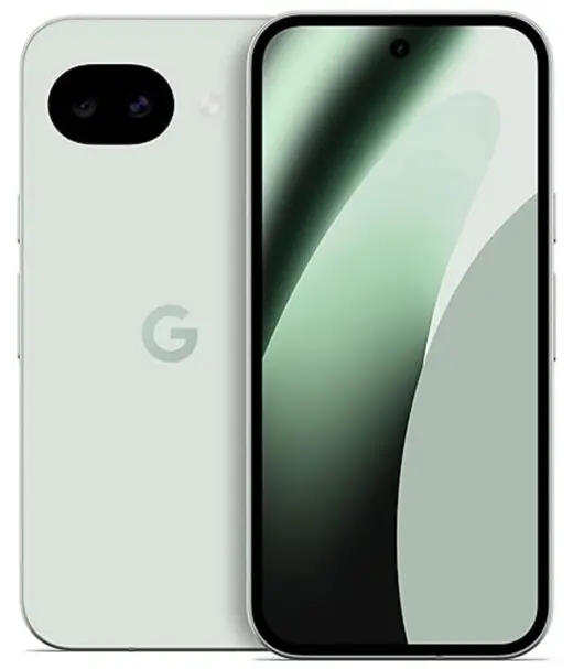 Google Pixel 10 smartphone in light green color with dual cameras