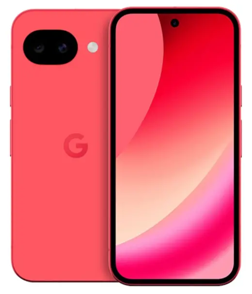 Google Pixel 10a smartphone in coral color with dual cameras