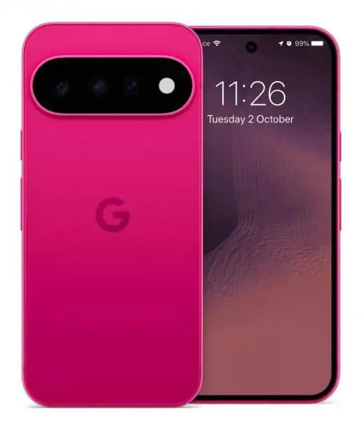 Google Pixel 11 smartphone in vibrant pink color with a sleek design and camera setup