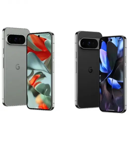Google Pixel 11 Pro XL smartphones in gray and black colors with vibrant displays