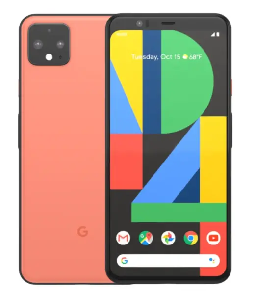 Google Pixel 4 XL smartphone with colorful display and coral back