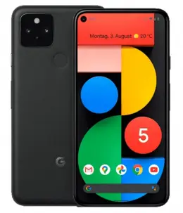 Google Pixel 5 smartphone displaying colorful interface and apps