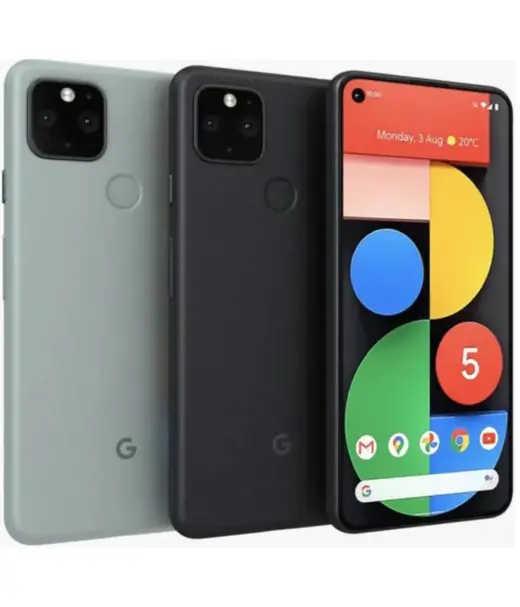 Google Pixel 5 smartphone in black and green colors with vibrant display and dual cameras