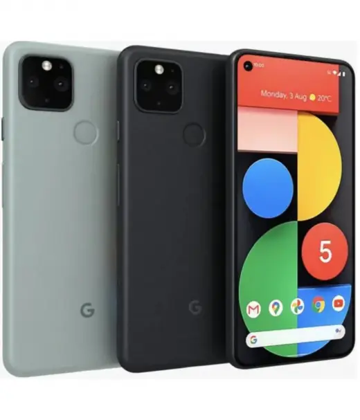 Google Pixel 5 smartphone in black and green colors with vibrant display and dual cameras