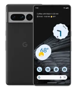Google Pixel 7 Pro smartphone displaying weather and calendar notifications