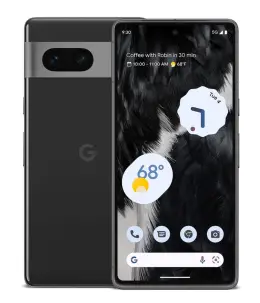 Google Pixel 7 smartphone displaying weather and calendar notifications