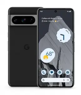 Google Pixel 8 Pro smartphone displaying weather and calendar notifications
