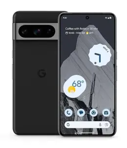 Google Pixel 8 Pro smartphone displaying weather and calendar notifications