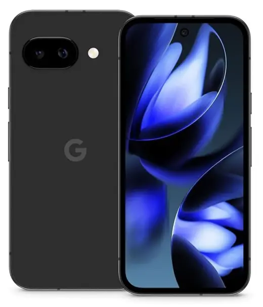 Google Pixel 9a smartphone showcasing a sleek design with a vibrant display and dual-camera setup.