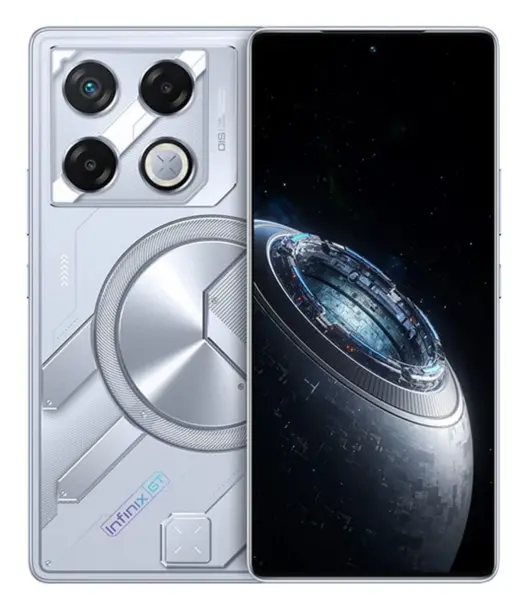 Infinix GT 20 Pro smartphone showcasing its sleek design and advanced camera features.