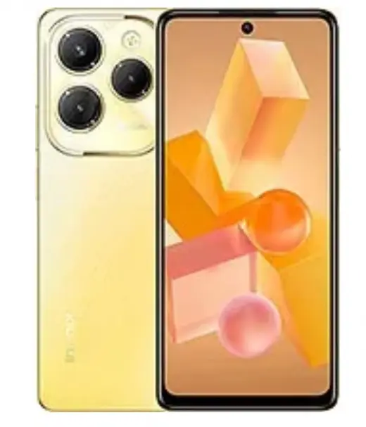 Infinix Hot 40 smartphone in yellow with a vibrant display and triple camera setup.
