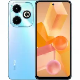 Infinix Hot 40i smartphone with a blue gradient design and vibrant display