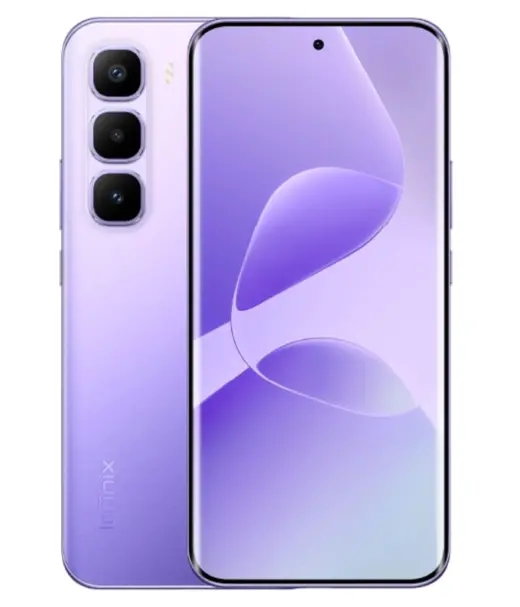 Infinix Hot 60 Pro smartphone in purple color with triple camera setup