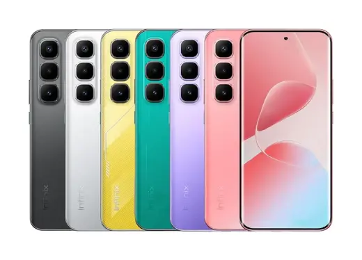 Infinix Hot 60 Pro+4 smartphones in various colors lined up