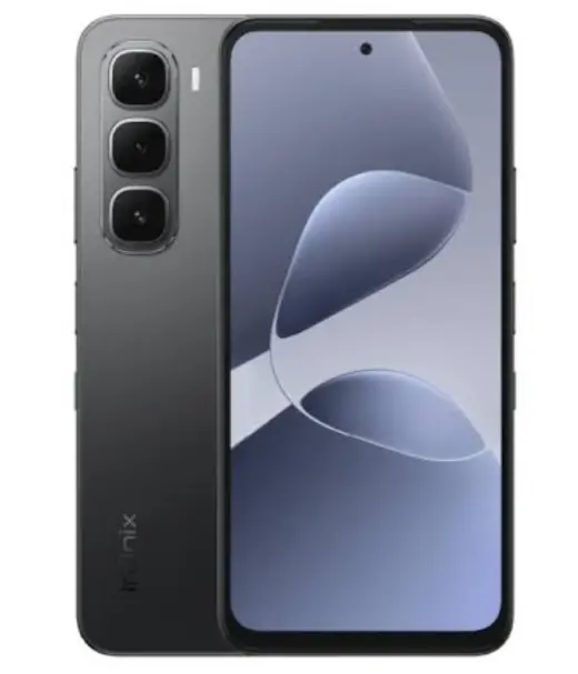 Infinix Hot 60i smartphone showcasing its sleek design and triple camera setup.