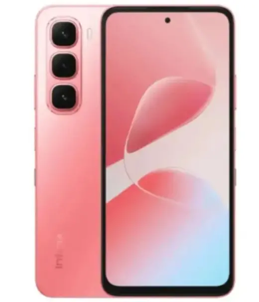 Infinix Hot 60i smartphone in pink color showcasing front and back design