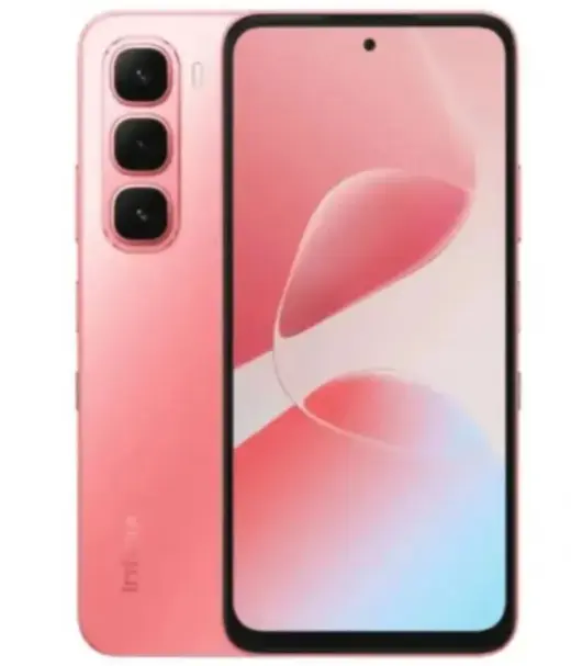 Infinix Hot 60i smartphone in pink color showcasing front and back design