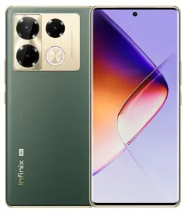 Infinix Note 40 Pro Plus smartphone in green with triple camera setup and large display