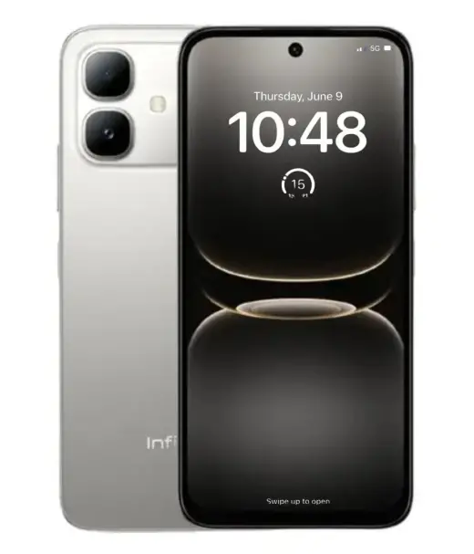 Infinix Smart 20 smartphone displaying time and date on screen