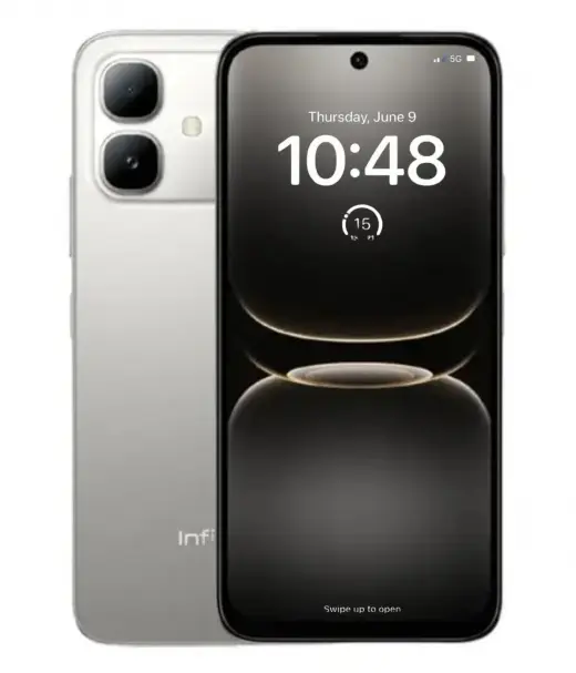 Infinix Smart 20 smartphone displaying time and date on screen
