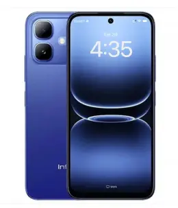 Infinix Smart 20 smartphone in blue with dual rear cameras and a vibrant display