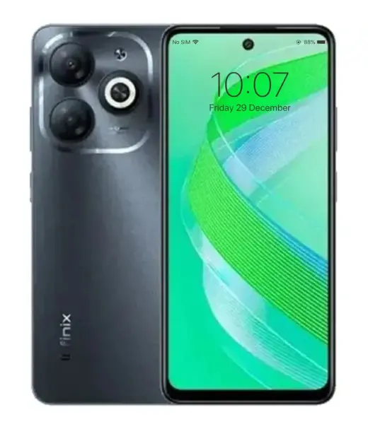 Infinix Smart 8 Pro smartphone with dual camera and green display