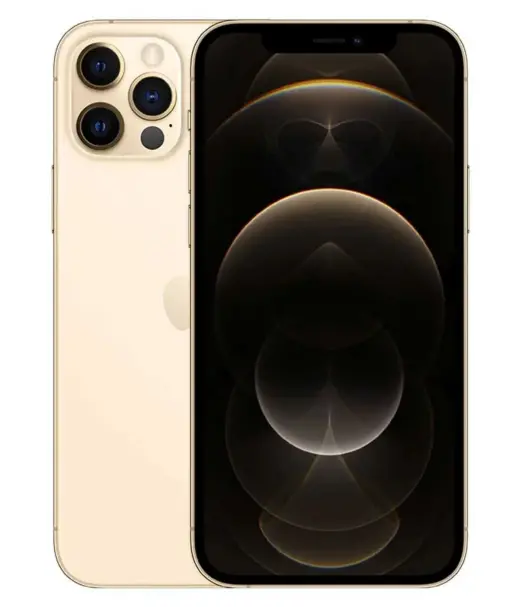 iPhone 12 Pro Max in gold color showcasing rear and front display