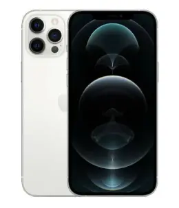 iPhone 12 Pro Max in silver with triple camera and dark display