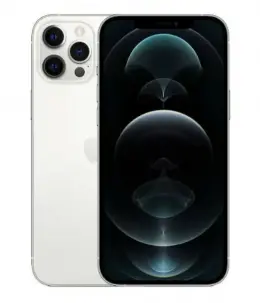 iPhone 12 Pro Max in silver with triple camera and dark display