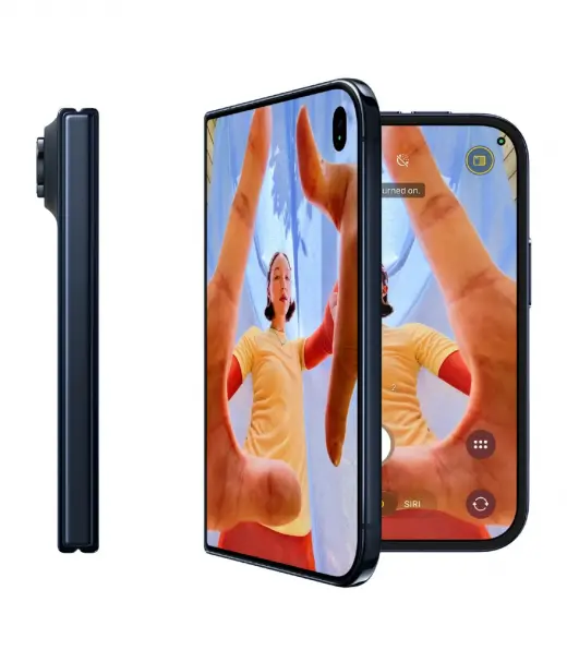 iPhone 18 Duo showcasing a unique camera feature with a person taking a selfie