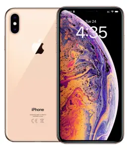 Gold iPhone XS Max showcasing front and back design with vibrant wallpaper