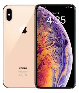 Gold iPhone XS Max showcasing front and back design with vibrant wallpaper