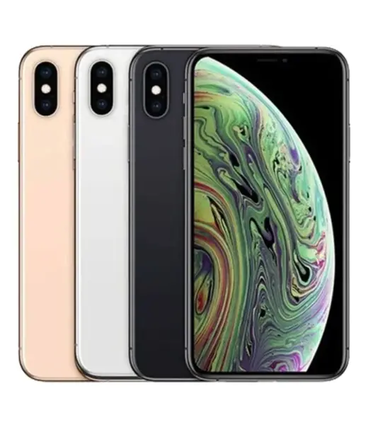 iPhone XS Max in gold, silver, and space gray with colorful display