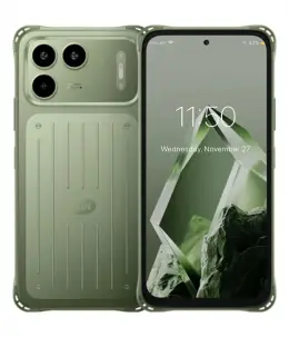 itel Power 80 smartphone in green with dual cameras and lock screen display