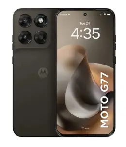 Motorola Moto G77 smartphone showcasing its sleek design and display.