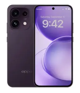 Oppo Reno 16 smartphone in purple with dual rear cameras and vibrant display