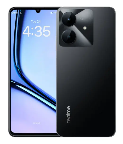 Realme Note 60x smartphone with dual cameras and sleek design