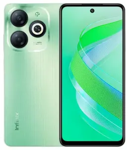 Infinix Smart 8 Plus smartphone with green gradient design and triple camera setup